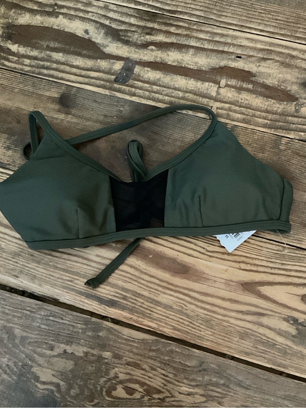 Express Olive Green Bralette with Black Mesh Panel